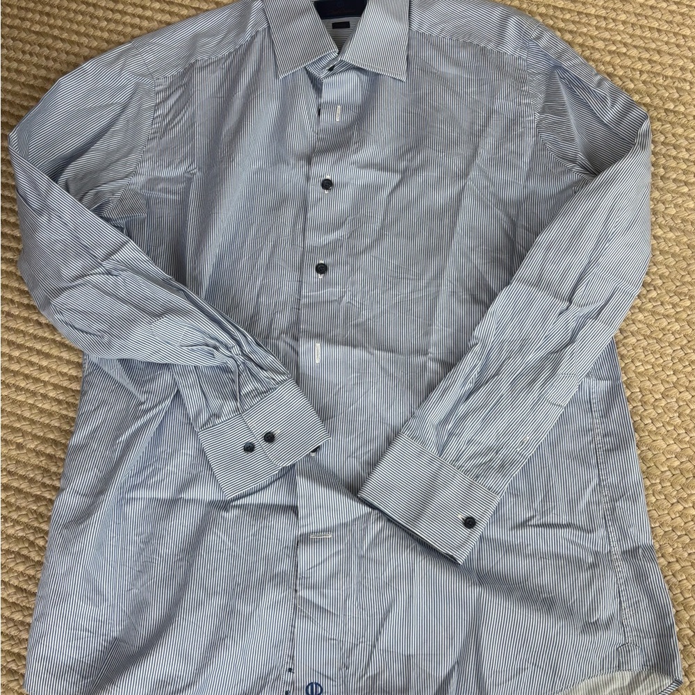 David Donahue Light Blue Pinstripe Dress Shirt